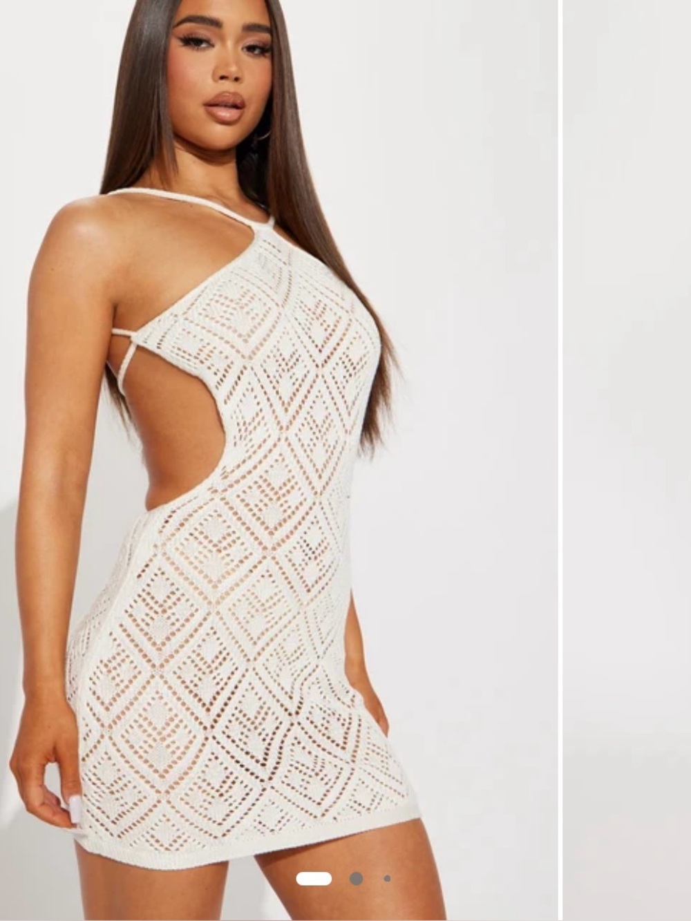 Fashion Nova White Crochet Cutout Halter Mini Dress